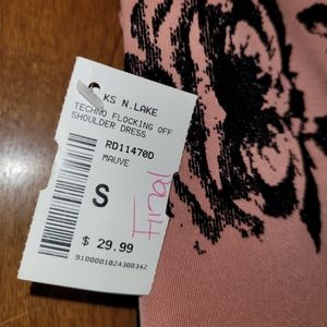 Rose colored Pencil Dress with Black Floral Design.